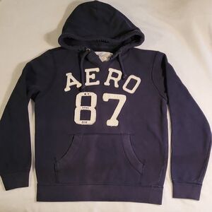 VTG Aeropostale Navy Blue Sweatshir Hoodie AERO 87 Embroidered y2k Men's L